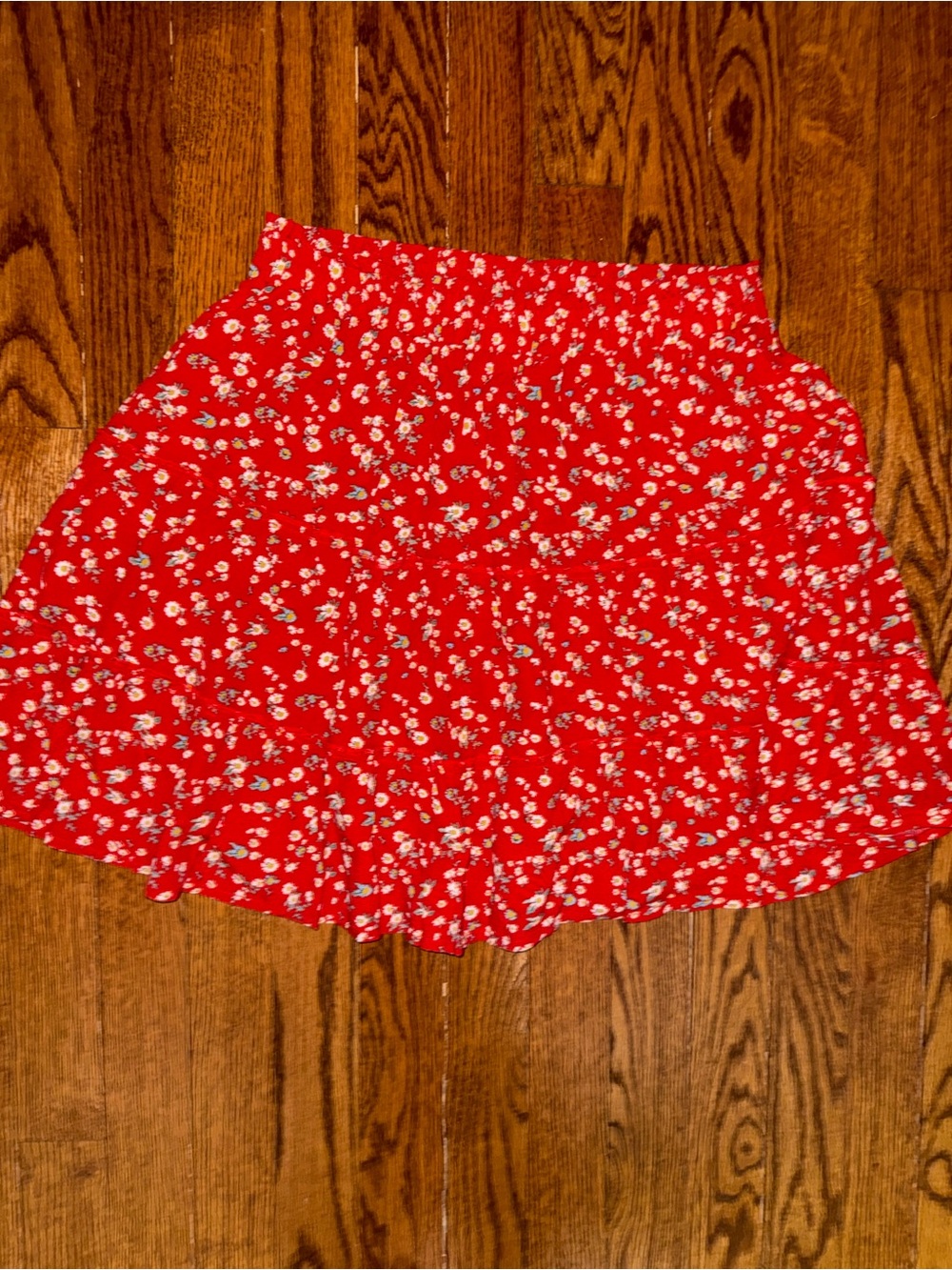 Women’s Red Floral Mini Skirt with Ruffled Hem